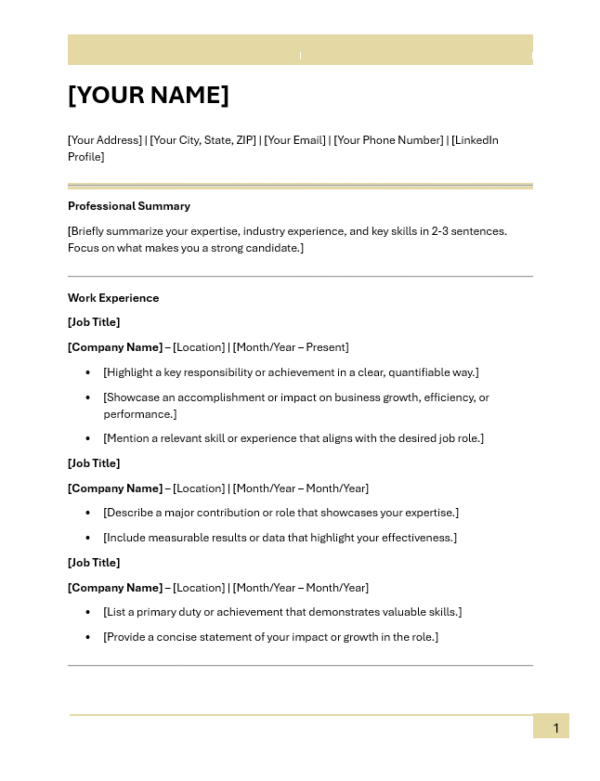 ATS Resume Template (Gold)